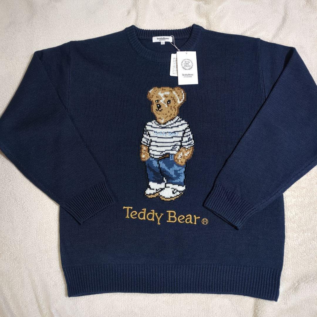 Teddy Bear テディベア刺繍 ニットセーター LL ネイビー - メルカリ