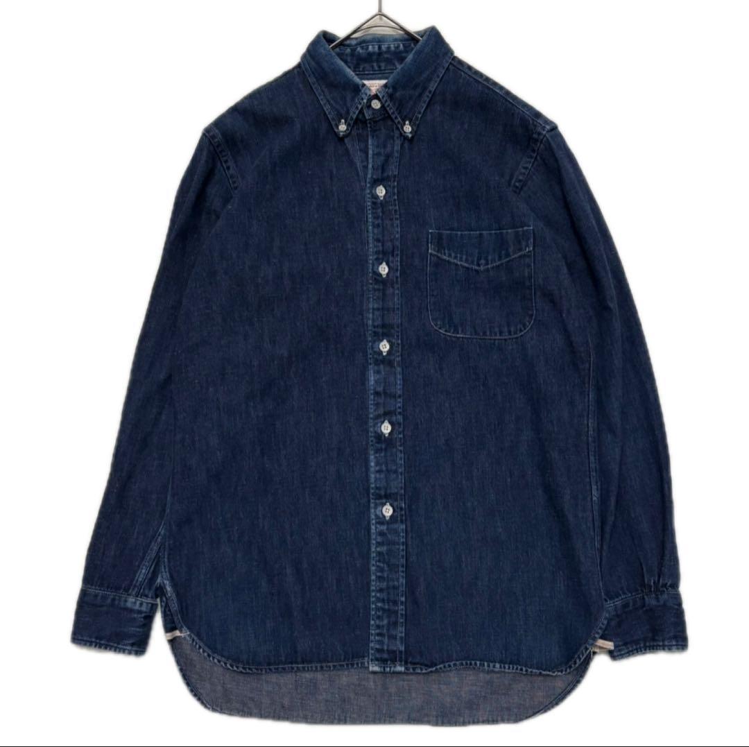 BONCOURA 濃紺 デニム ボタンダウン シャツ 耳 ワーク インディゴ S