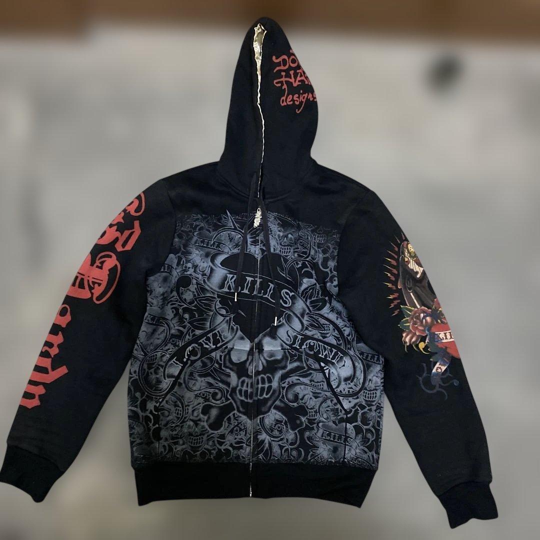 Ed Hardy スカルプリント パーカー　XLサイズ