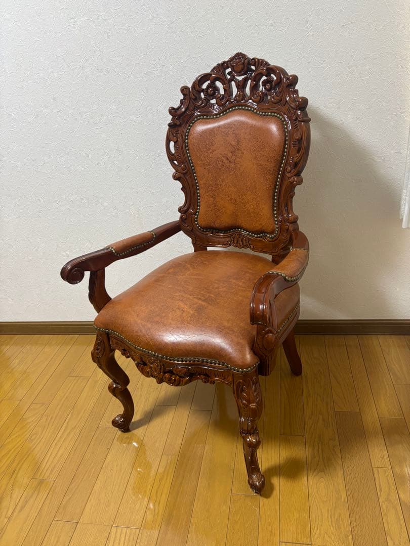 革張アンティークチェア 肘掛け付 古録展 送料無料⓵