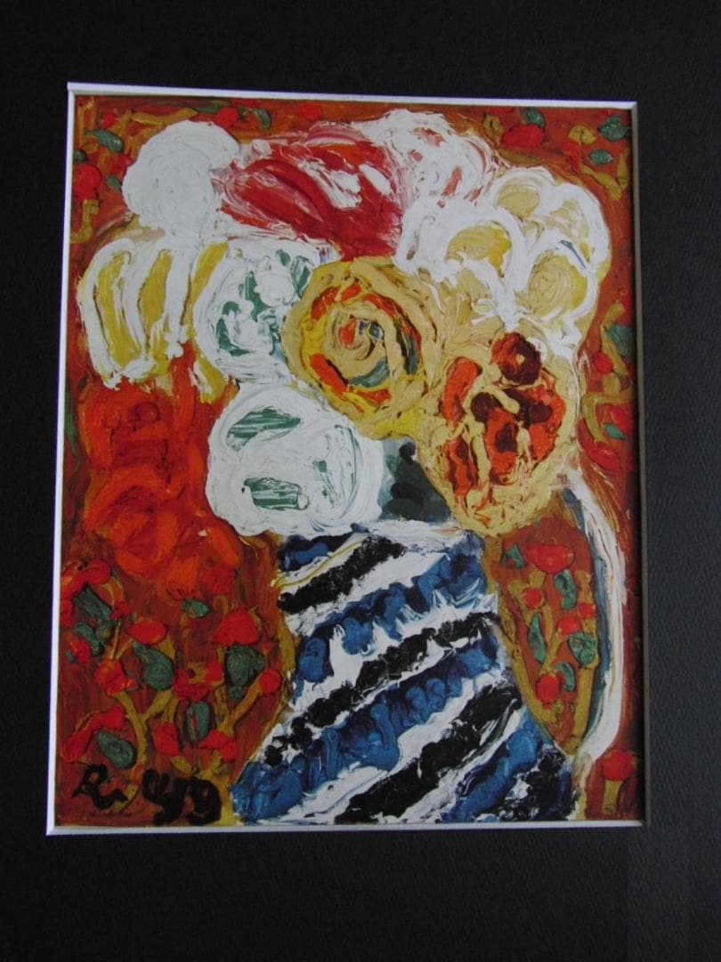 梅原龍三郎、【薔薇図】、希少な大判額装用画集より、美品、日本人画家