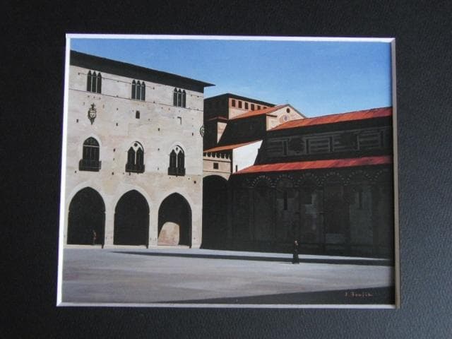 藤飯治平、【広場を歩く人】、希少な大判額装用画集より、美品