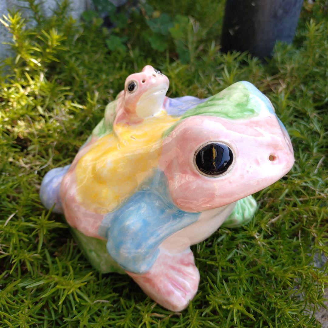 信楽焼 6号カラフル親子蛙 虹色蛙 - メルカリ