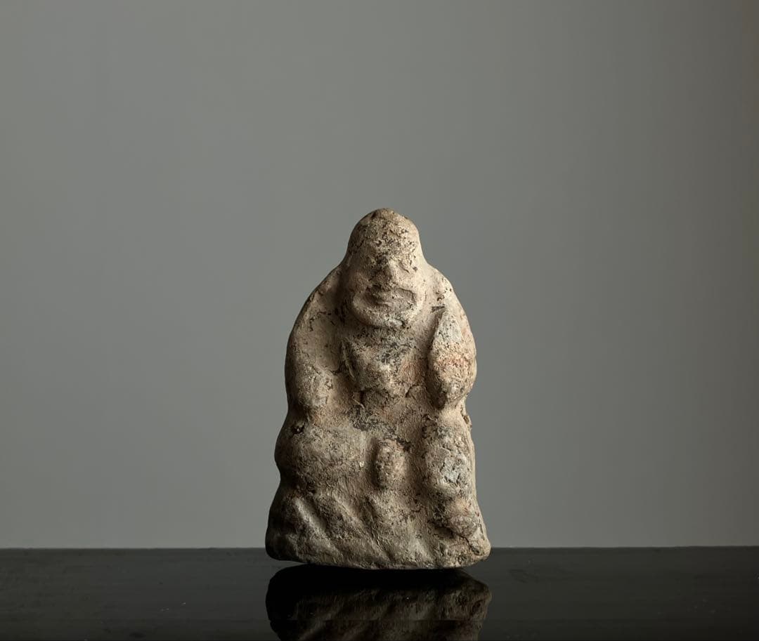 【渋面、古い恵比寿土人形 約4.5㎝ 江戸時代頃】骨董仏像アンティーク豆仏民藝