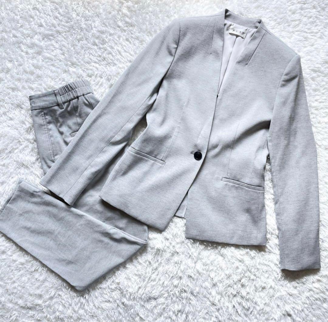 PLST プラステ ノーカラー セットアップ スーツ グレー Sサイズ 美品
