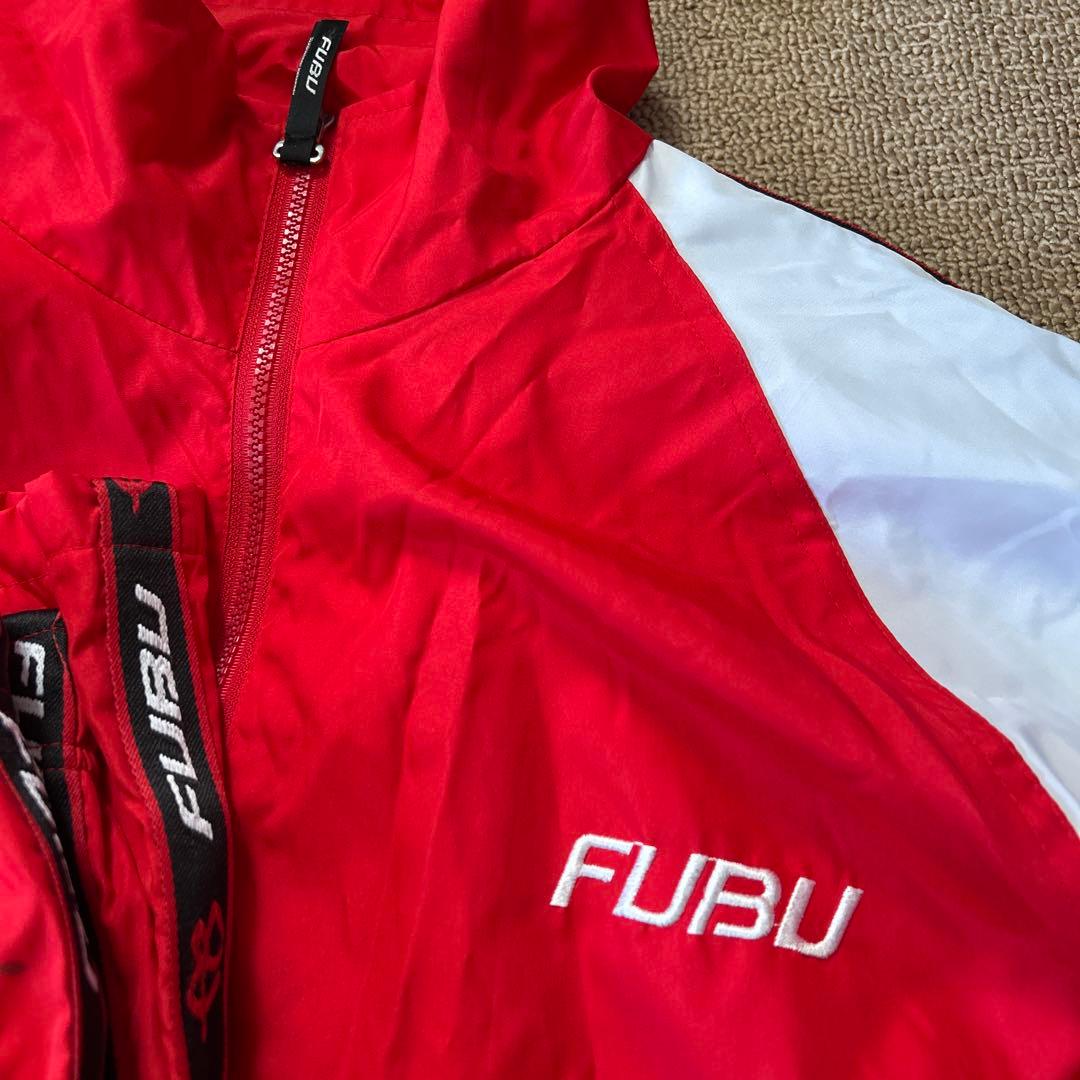 FUBU ナイロンジャケット 上下セット Lサイズ レッド/ホワイト - メルカリ