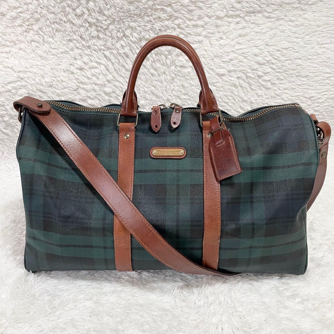 ポロラルフローレン☆2wayボストンバッグ グリーンチェック 大容量 南京錠