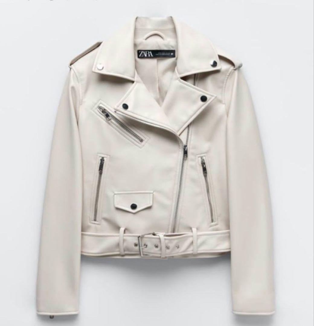 ☆【 新品未使用品 】ZARA ライダースジャケット ホワイト 白 タグ付き