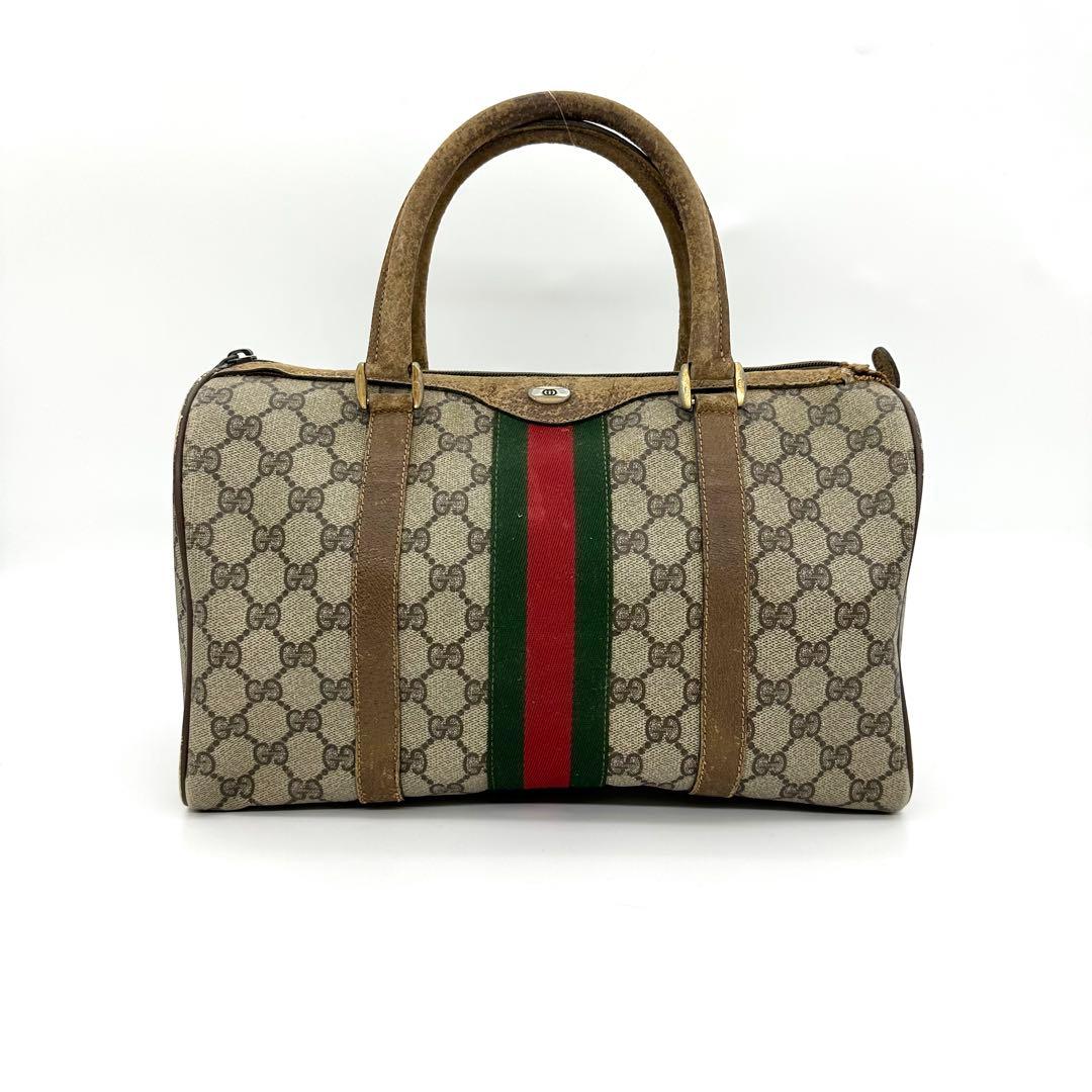 GUCCI グッチ ボストンバッグ GG柄 PVC レザー シェリーライン GUCCI グッチ GG柄シェリーライン ハンドバッグ ボストンバッグ - メルカリ