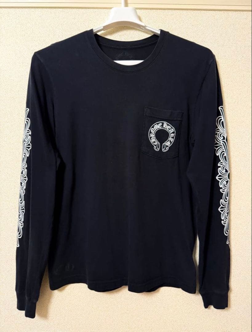 正規品 CHROME HEARTS 黒 ロンTホースシューフローラル