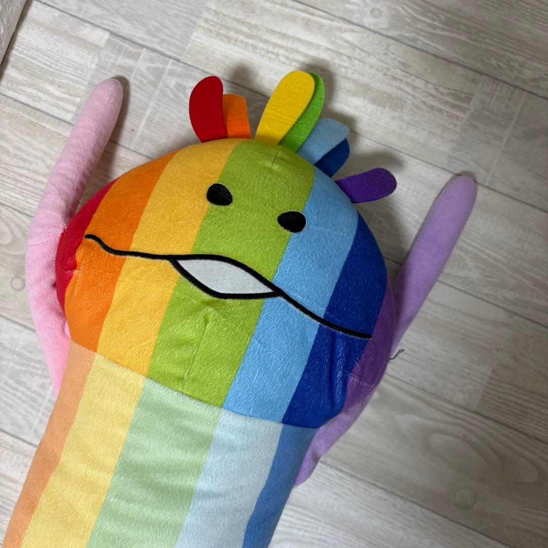 希少　レインボーなめこ 筒形クッション　おさわり探偵なめこ BIGFUNGHI