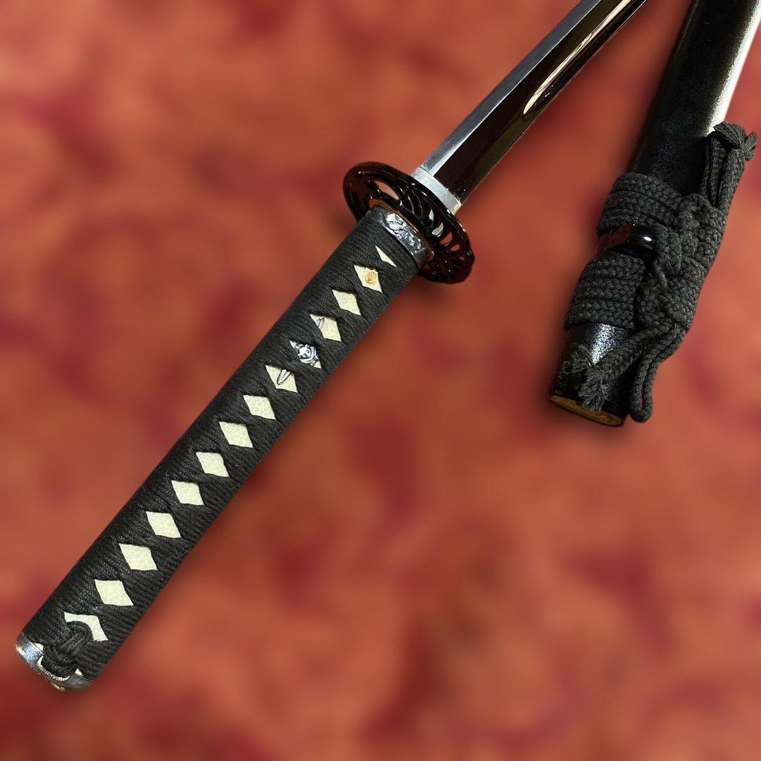 女性•少年向き高級居合刀(刀袋付) 黒柄 鶴羽透し丸鍔