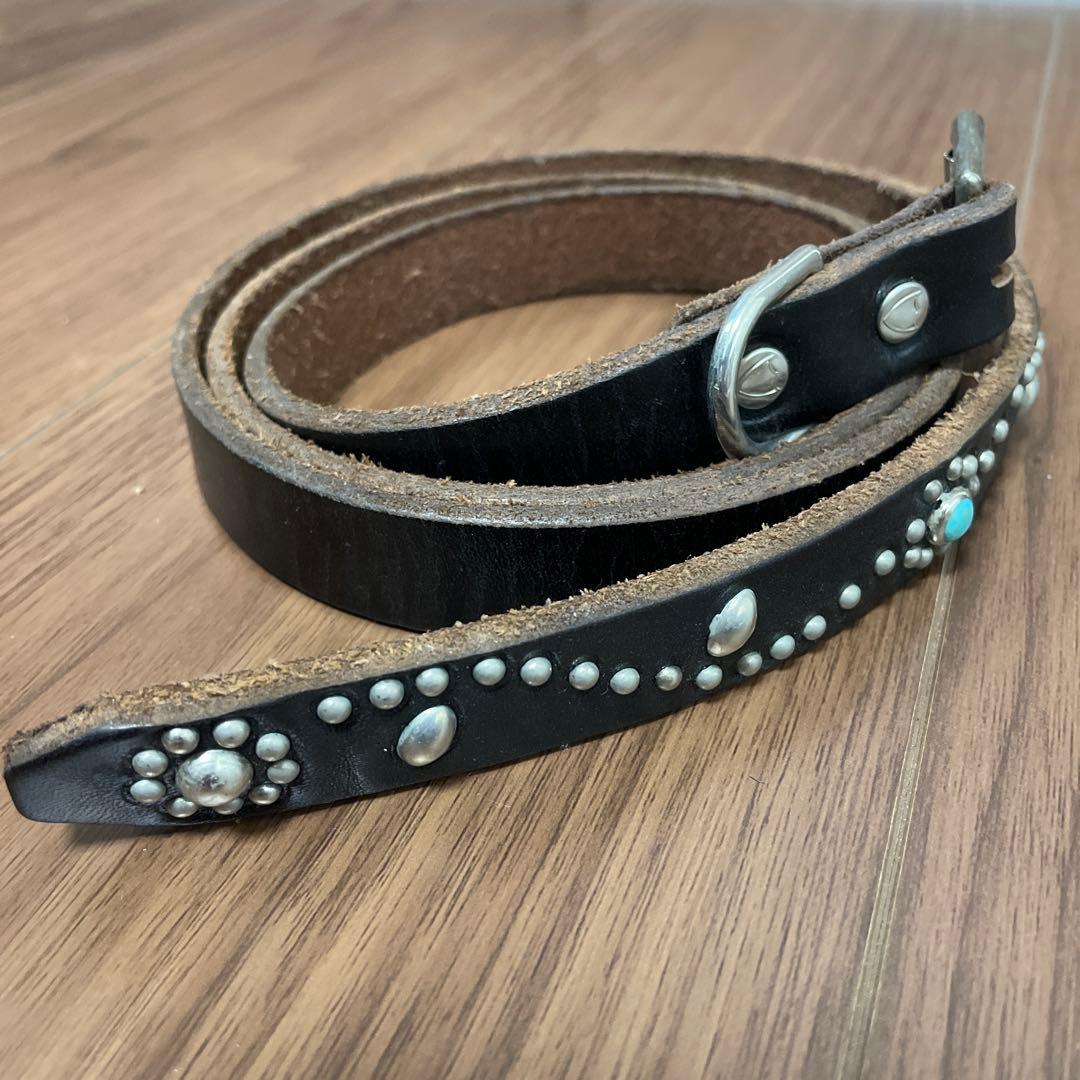 HTC フラワースタッズ ナロー ベルト 38 黒 ターコイズ