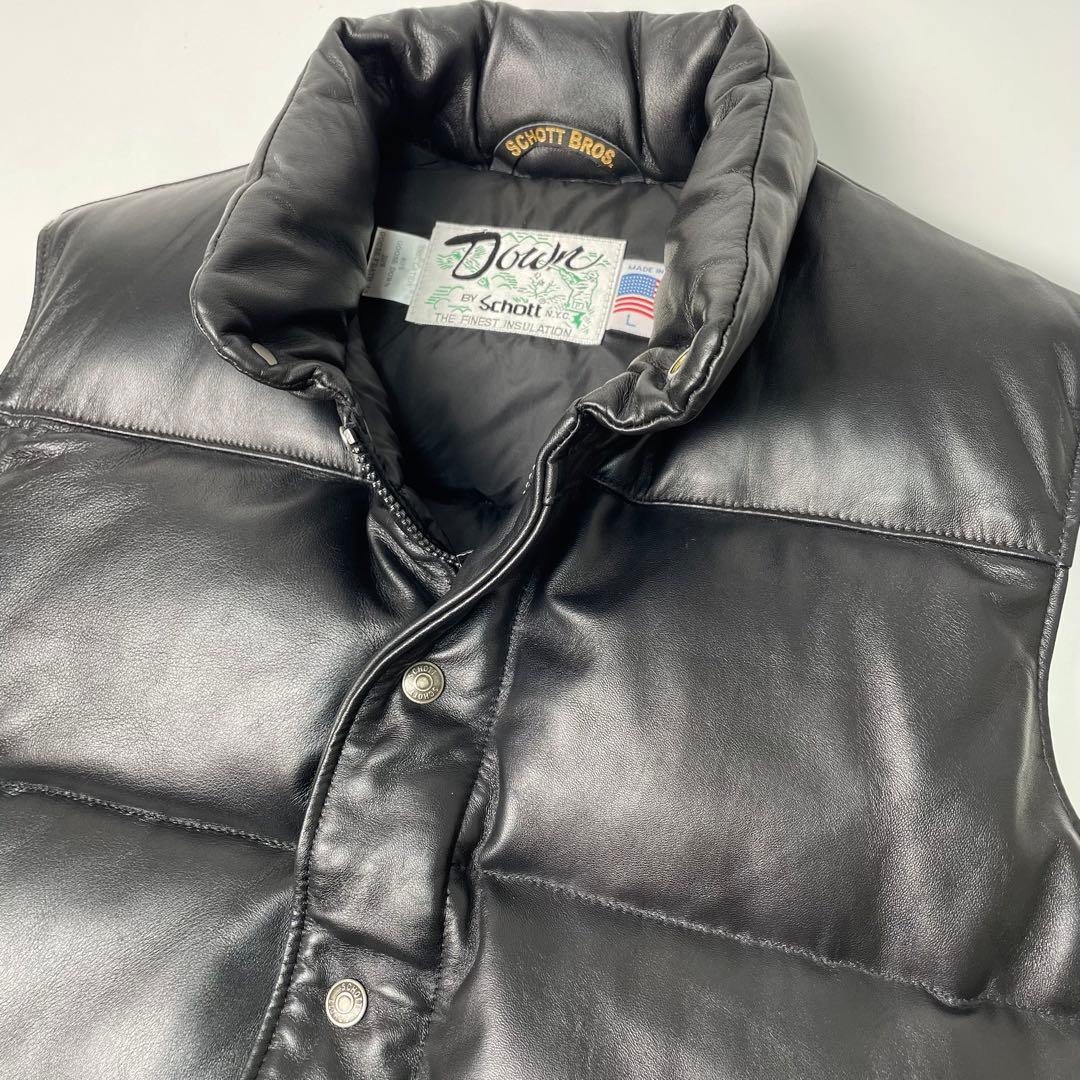 米国製】Schott レザー ダウンベスト 黒 L 羊革 ライダース - メルカリ