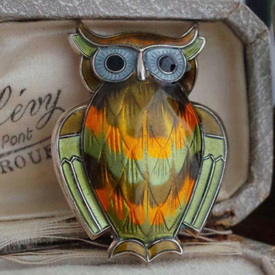 Norway＊北欧ヴィンテージシルバーブローチ＊ゴールドフクロウ＊アンティーク