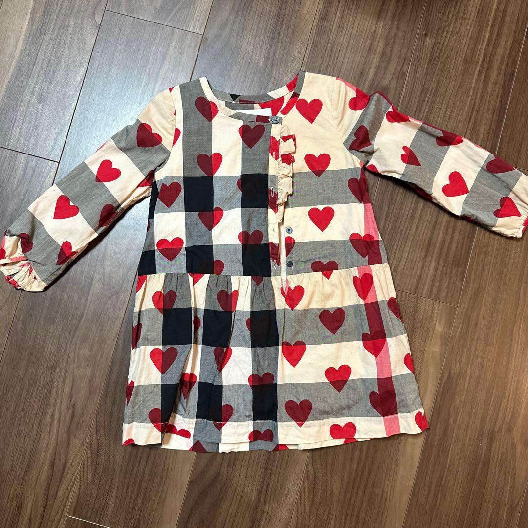バーバリーチルドレンワンピース 美品1度使用ハートノバチェック3Y 98