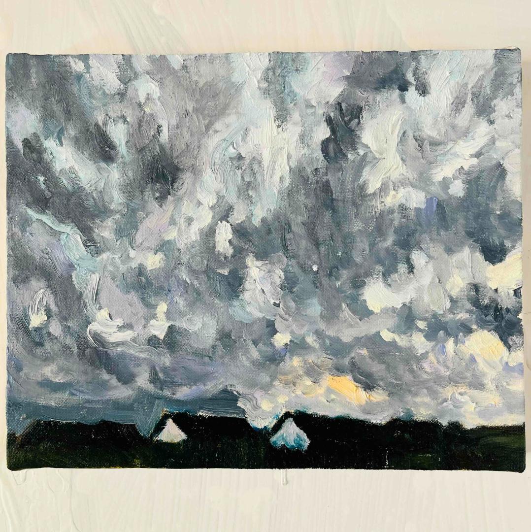 油彩画　原画「近所の風景　空　20262」アート　絵画 22×27㎝ F3