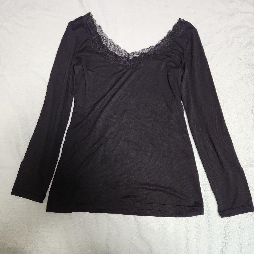 ユニクロ ヒートテック レース バレエネックT(8分袖) ブラックM - メルカリ