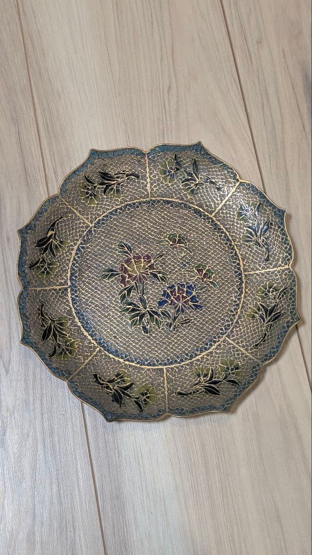 中国美術　七宝　ガラス　美品　八角　皿　パワーアイテム　骨董 アンティーク　蓮
