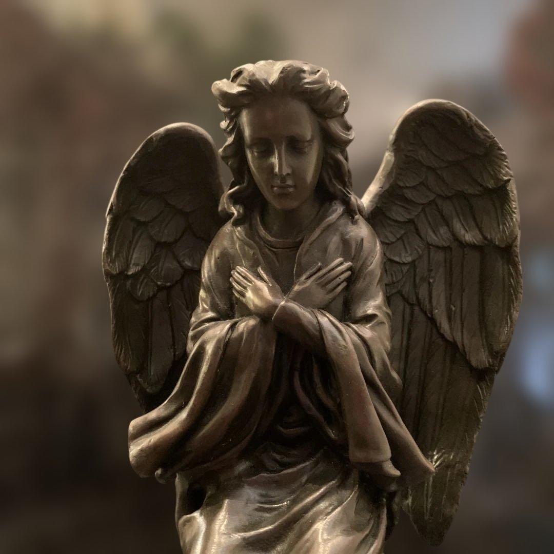 ブロンズ製 祈祷天使像 祈り 31-234 お祈りする天使像/ピンク色の小さな羽根 religieux・教会/宗教