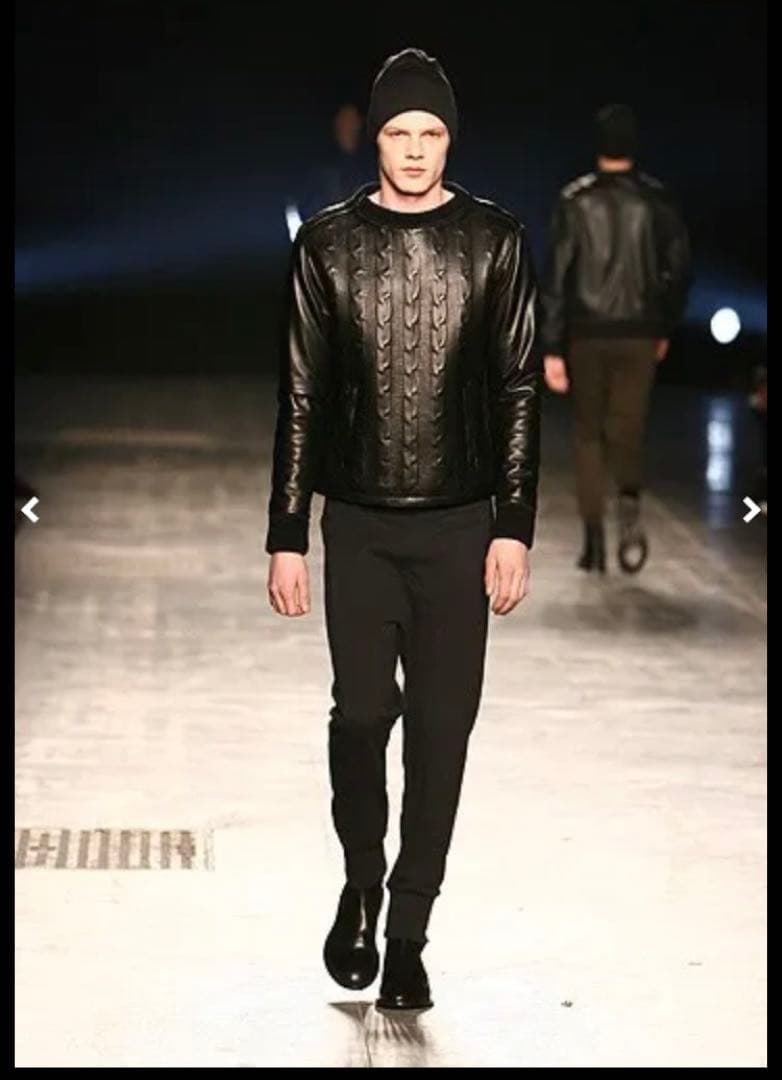 NEIL BARRETT ケーブル編みニット レザー ニールバレットXS 黒 ブラックバレット バイ ニールバレット BLACKBARRETT by neil barrett