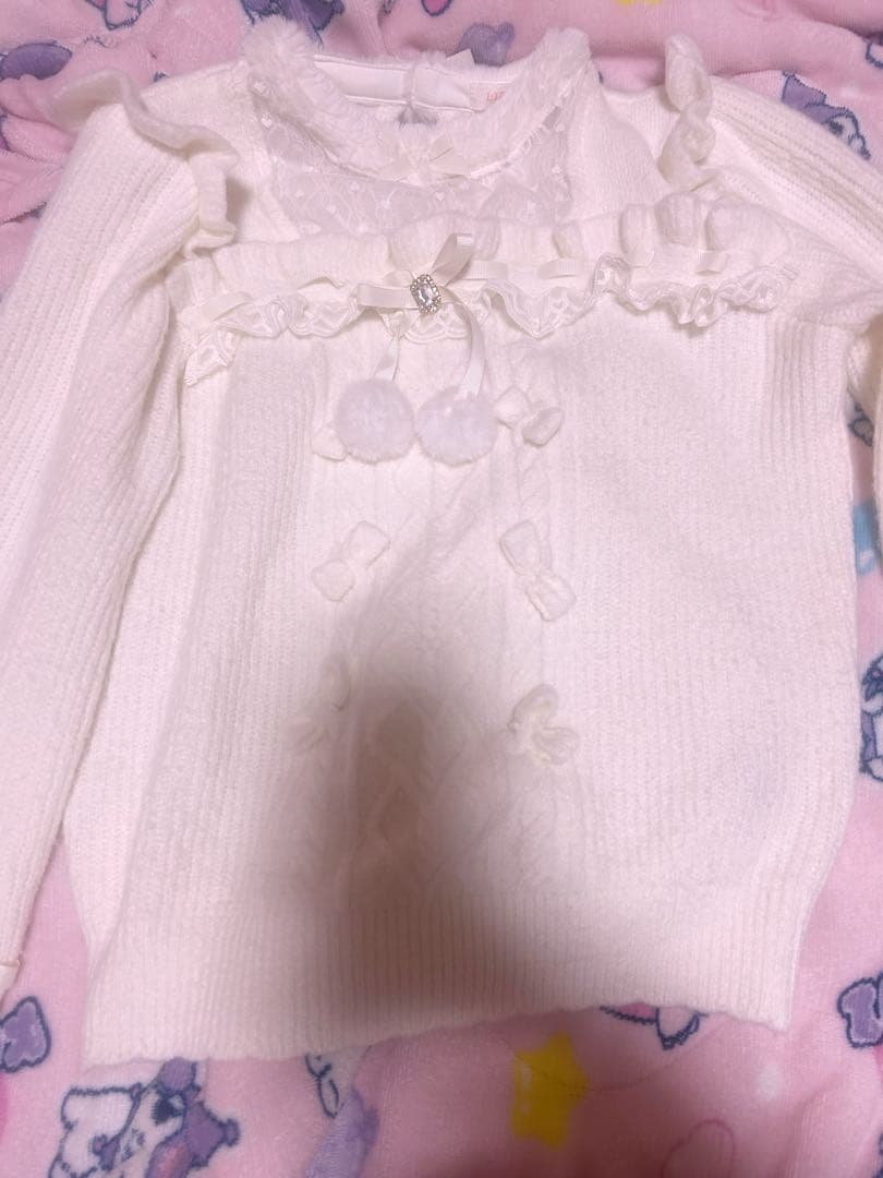 モヘアタッチポンポンニットトップス 白 LIZLISA