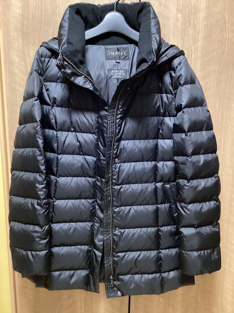 24AW 美品インディヴィ【洗える／撥水】ミドル丈ウォッシャブルダウン