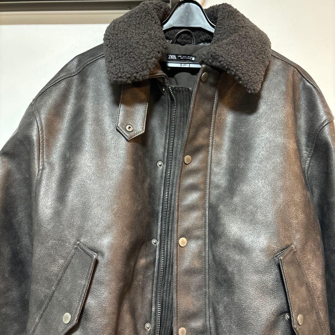 ZARA ザラ フェイクレザー 取り外し可能な襟付きジャケット M - メルカリ