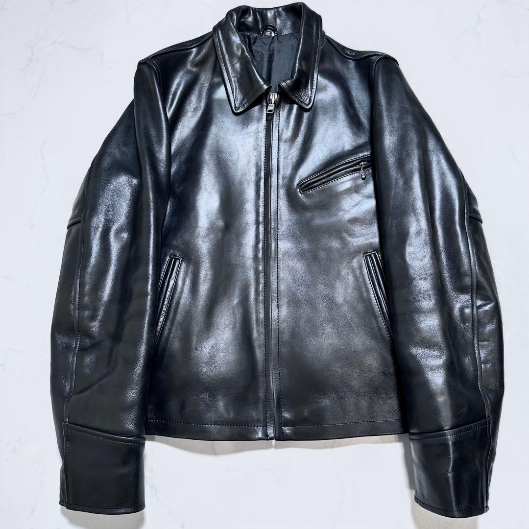 フリーダム シングルライダースジャケット バイクウェア メンズ 牛革 黒 L相当 フリーダムレザー 革ジャン メンズ 本革 UK シングル ライダース