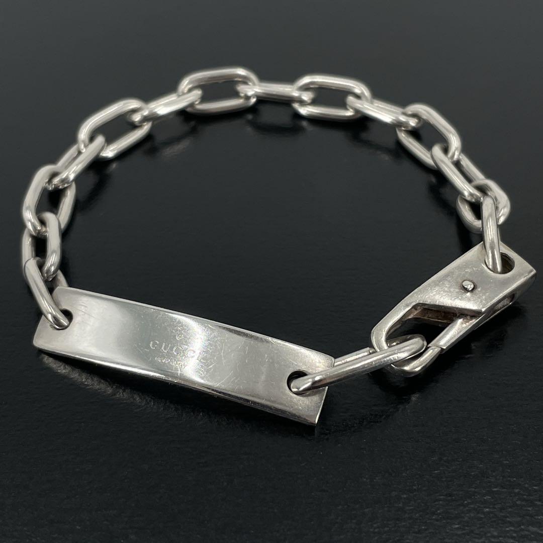 オールドグッチ IDプレート オーバルチェーン ブレスレット シルバー　y2k