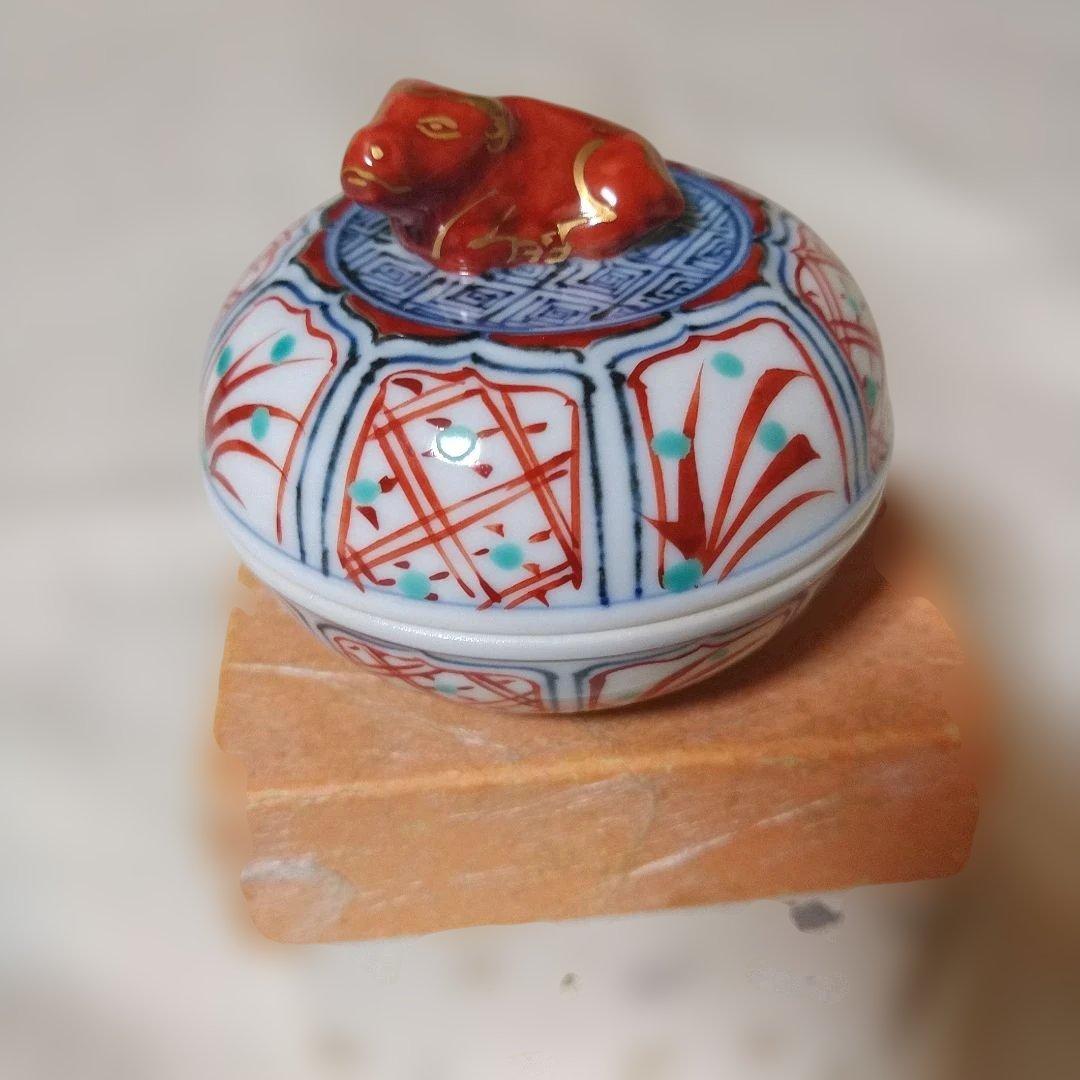 未使用品 高野昭阿弥 赤絵 干支 丑 香合 色絵 茶道教室 茶道 和楽庵