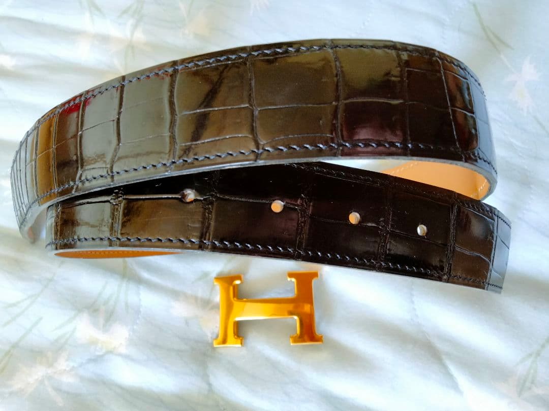 エルメス　HERMES　ベルト　リバーシブル　クロコダイル　ポロサス　バックル