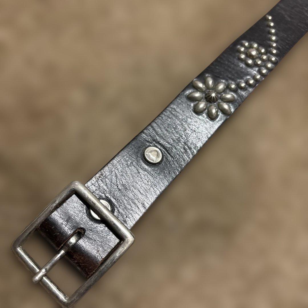 34inch HTC フラワー　スタッズベルト　ブラック　 シルバー　スタッズ