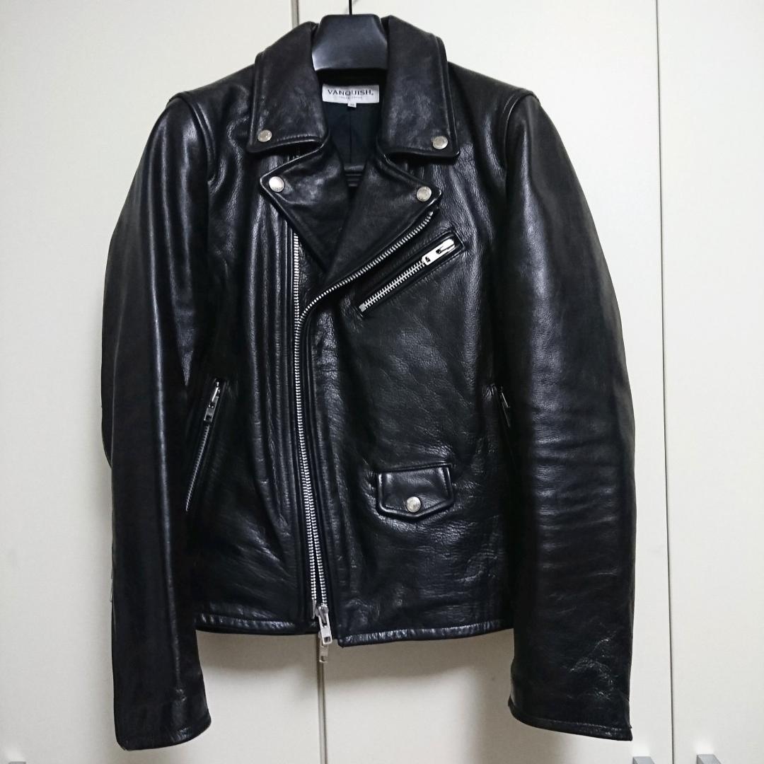 VANQUISH牛革ダブルライダースジャケットMメンズBLACK定価55000円