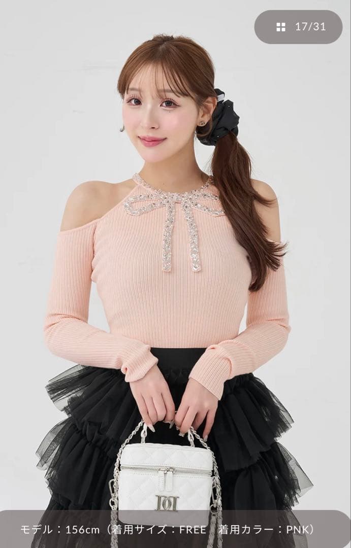 新品タグ付き　ダーリッチ　リボンビジューアメスリニットトップス　ピンク