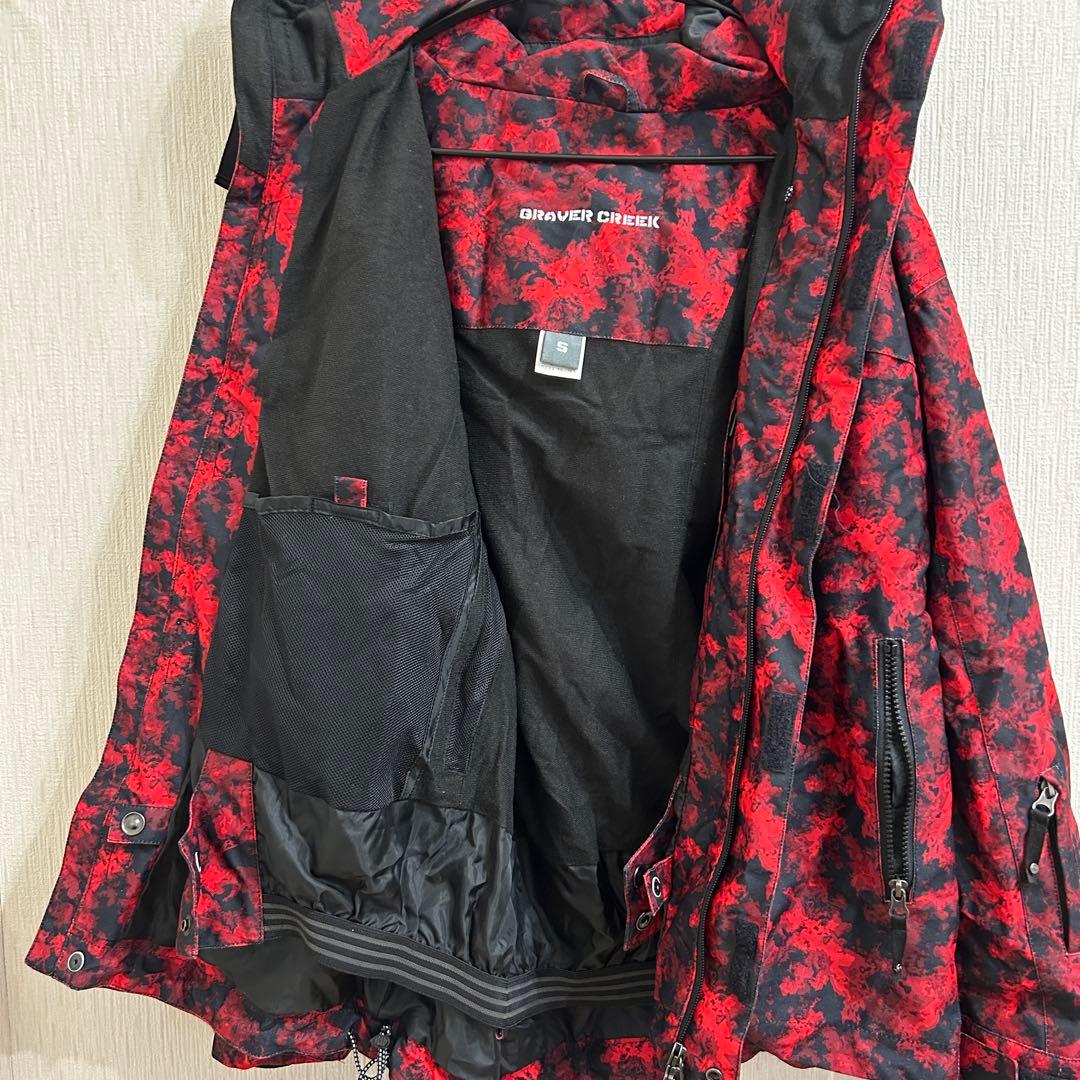 スキー スノーボードウェア 上下セット S 赤×黒 総柄 メンズ