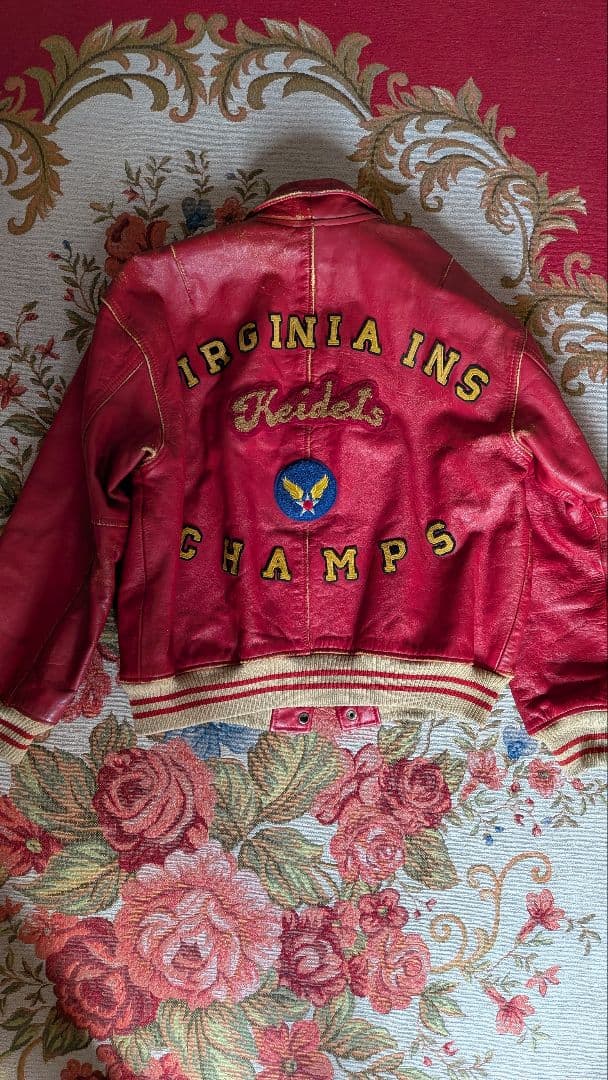 G*T様 AVIREX赤 レザージャケット 刺繍ロゴ付き