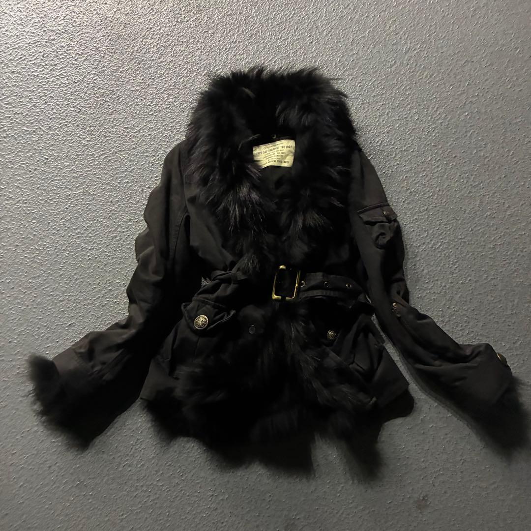 SLY Raccoon Fur Military Jacket Y2K ギャル