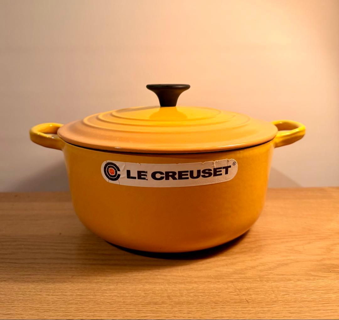 ル・クルーゼ ココットロンド LE CREUSET イエロー 鋳鉄鍋 蓋付き⑳