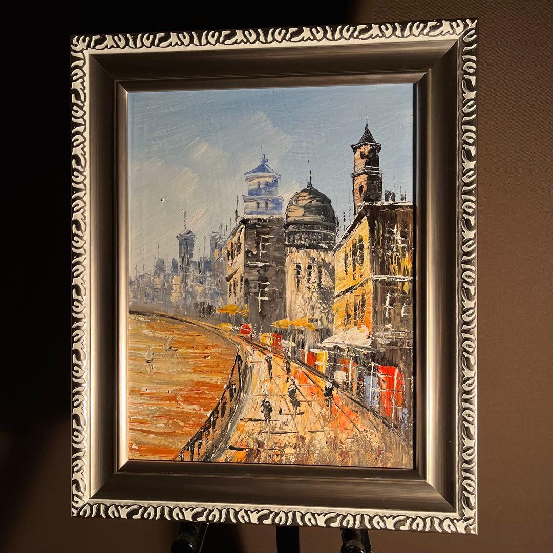 手書き油絵 パリの風景 額付 絵画 インテリア 油彩画