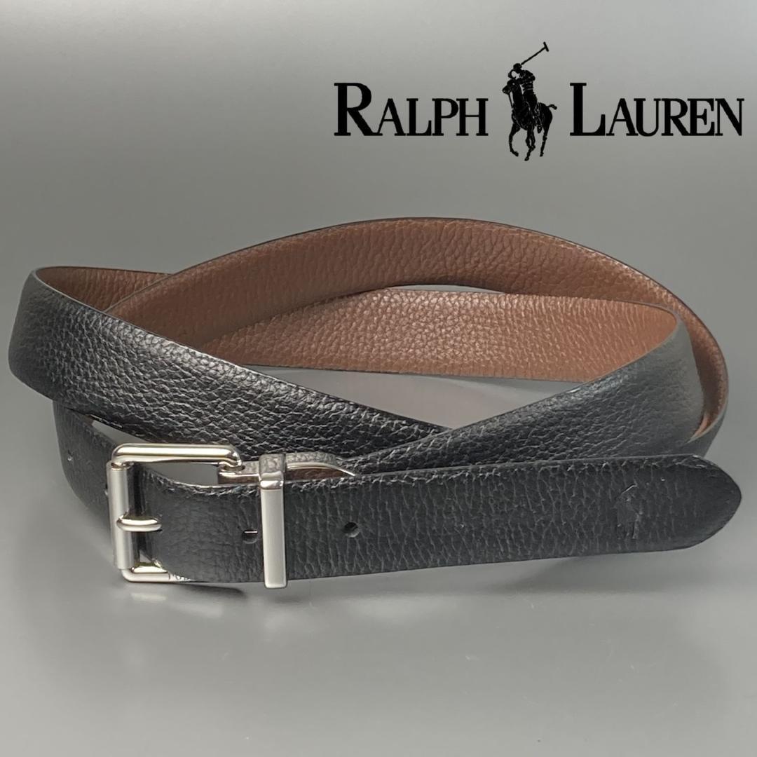 【ほぼ未使用】ポロラルフローレン　ポニー刻印キャビアスキン　レザーベルト　メンズ