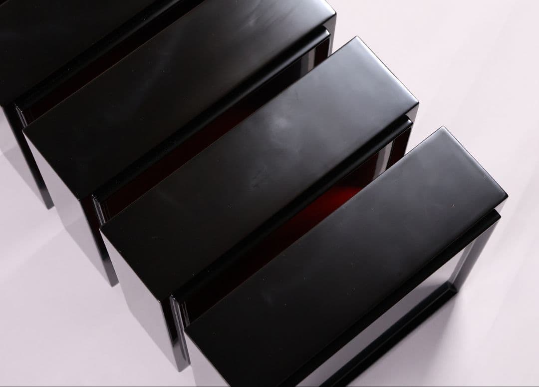 MB33】輪島塗 宗水堂 木瓜家紋 蓋三枚 五段重 7.5寸重箱 黒内朱 木製