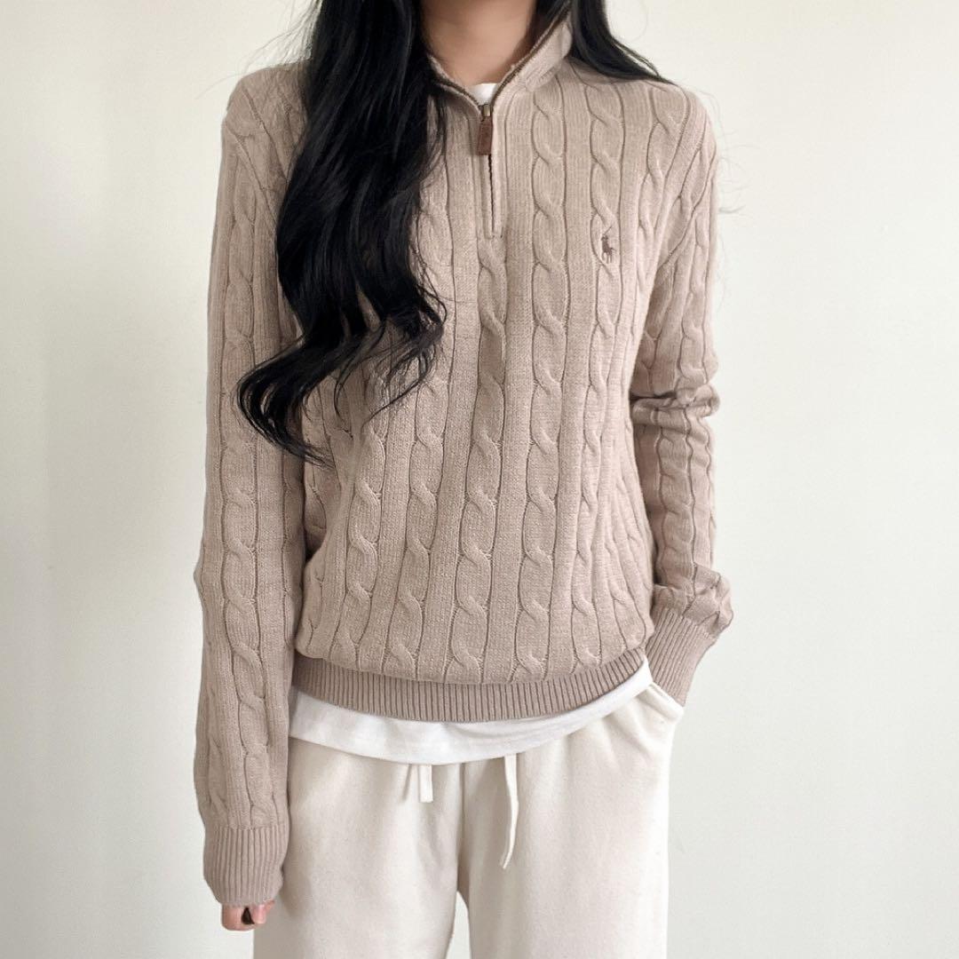 ラルフローレン ケーブル ハーフジップニット XS モカベージュ