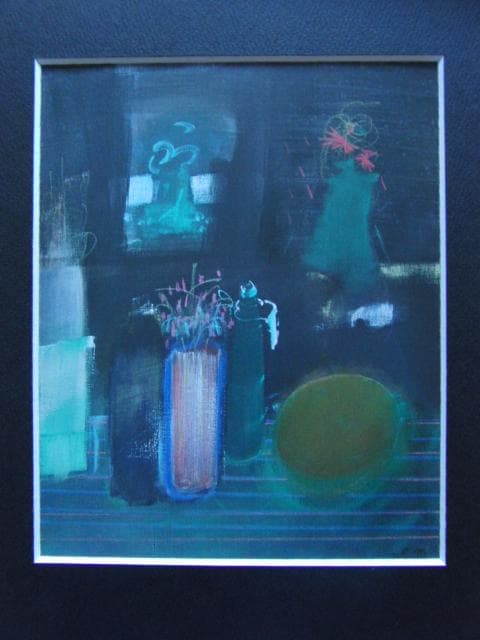 森本　勇【黒い卓上】、希少画集画、状態良好、新品額装付