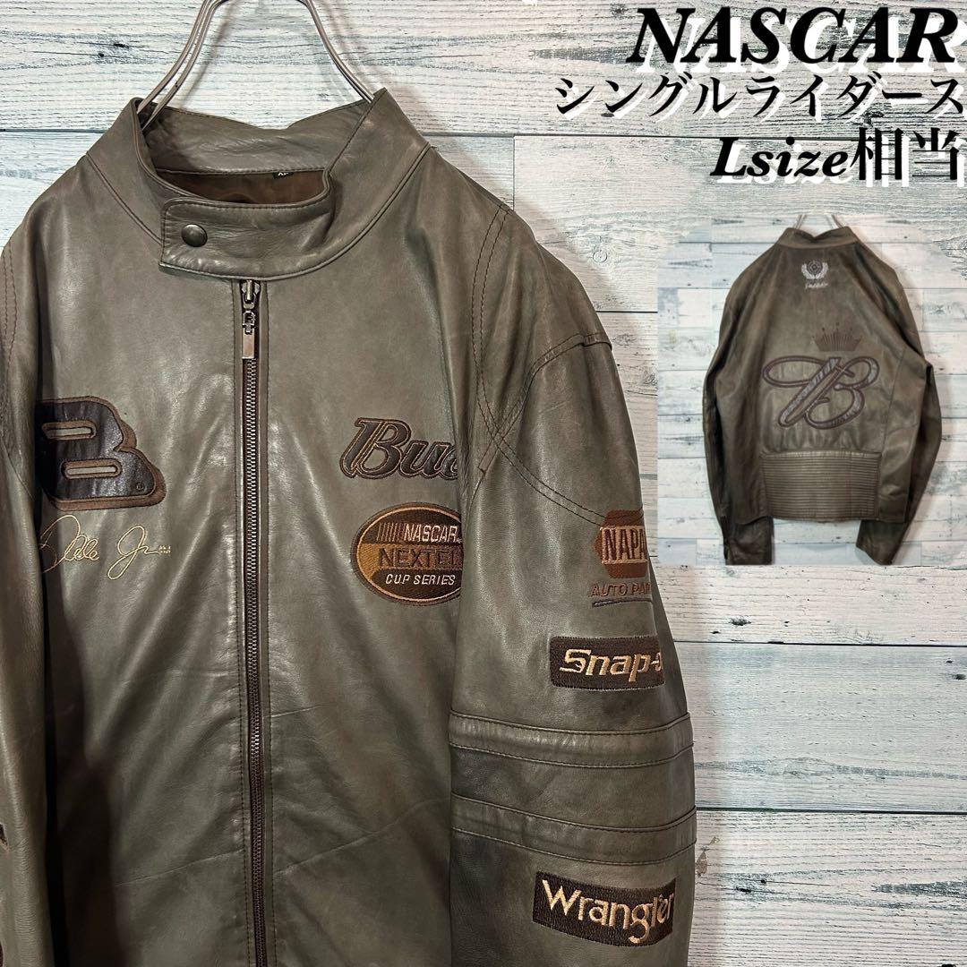 【豪華刺繍】NASCAR レザー シングルライダースジャケット 両面刺繍 お取り寄せ商品] 花旅楽団 鳳凰 総柄刺繍 レザージャケット （国産
