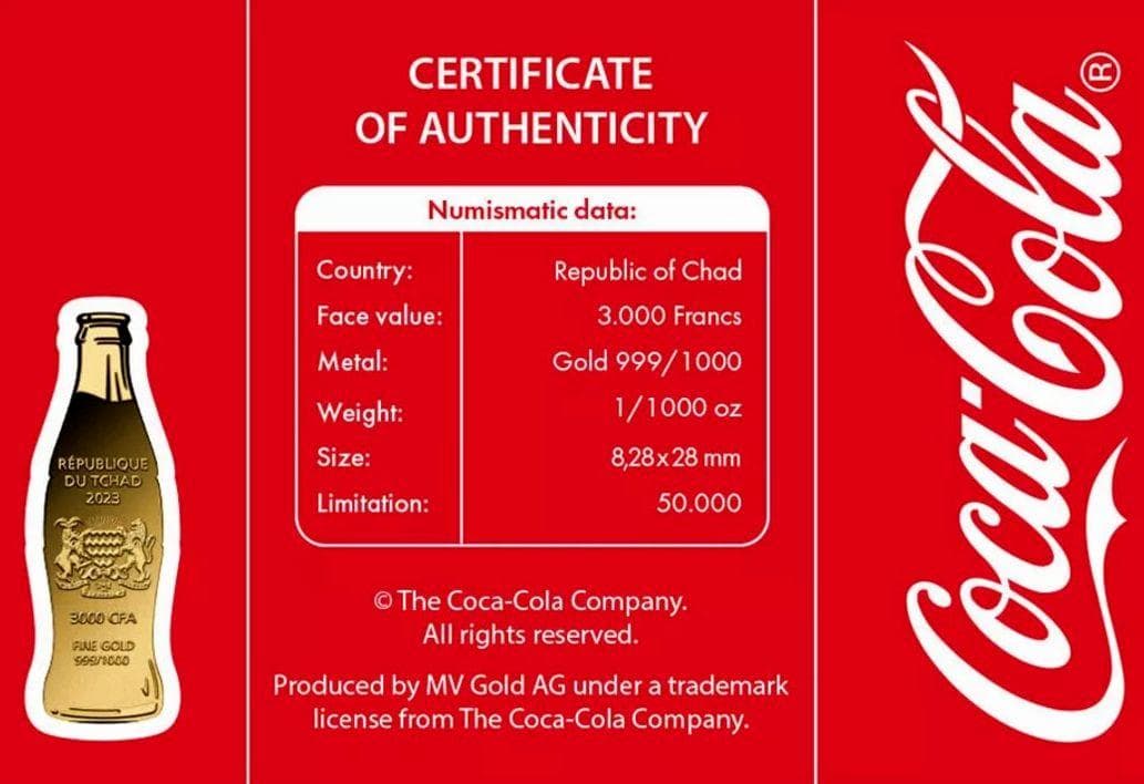 えっ？純金！？ 金貨！？限定品！公式ライセンス コカコーラボトル型