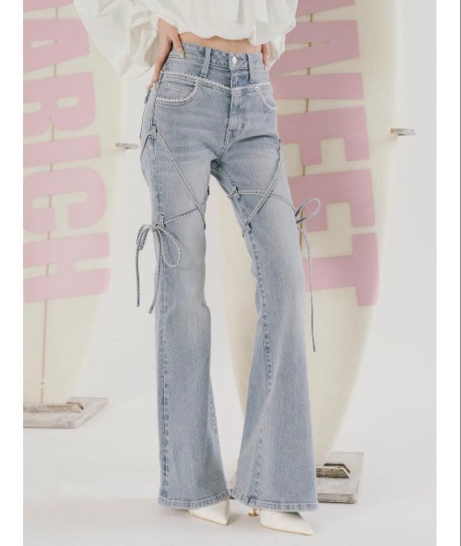 darich ピコレースハイウエストフレアデニム