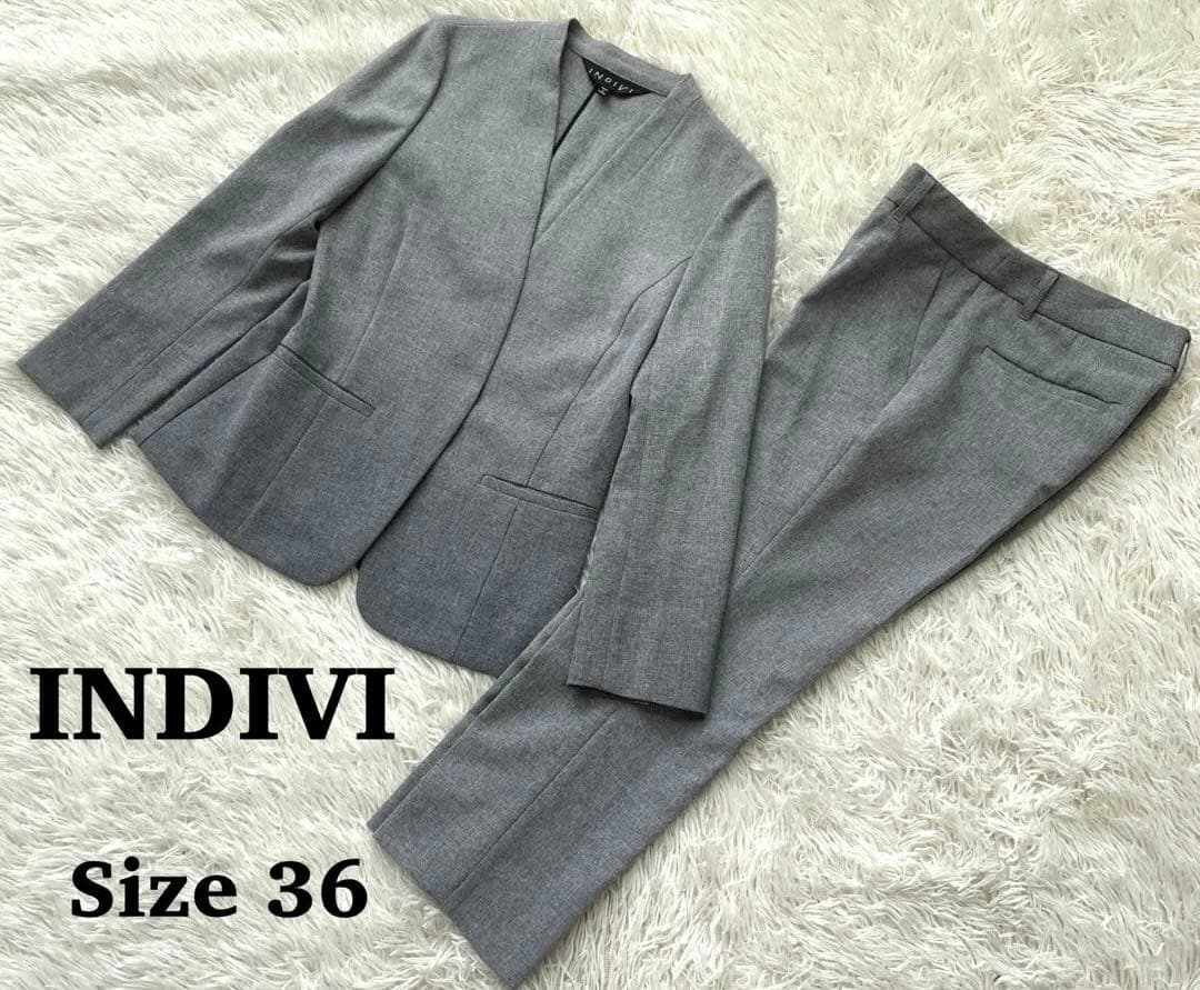 SALE 洗える　INDIVI スーツセットアップ　36 ノーカラー　パンツ