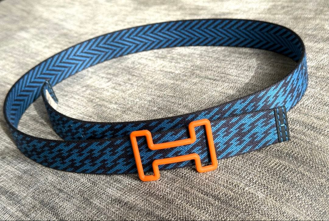 【美品】HERMES メンズ ベルト S ブルー ネイビー オレンジ 110cm