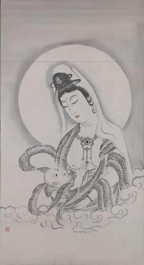 光明会！[山崎弁栄・慈母観音図・絹本]／如来光明会／千葉県柏市